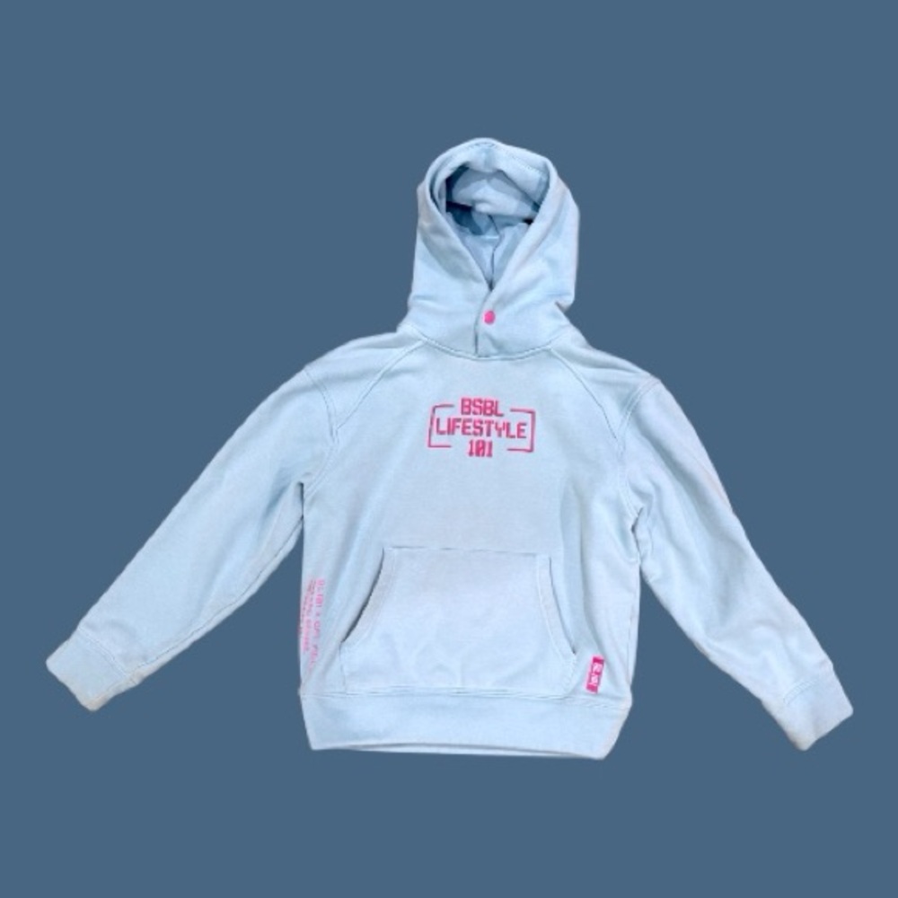 BSBL Lifestyle Light Blue Kids Hoodie with Pink Logo